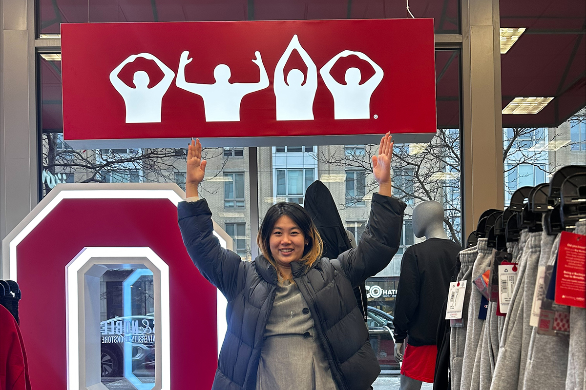 Arina Xiong in The Ohio State Univeristy Barnes and Noble bookstore